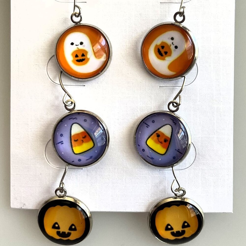 NWOT Nostalgic Halloween Glass Dome Drop Earrings - 3 Pair Set